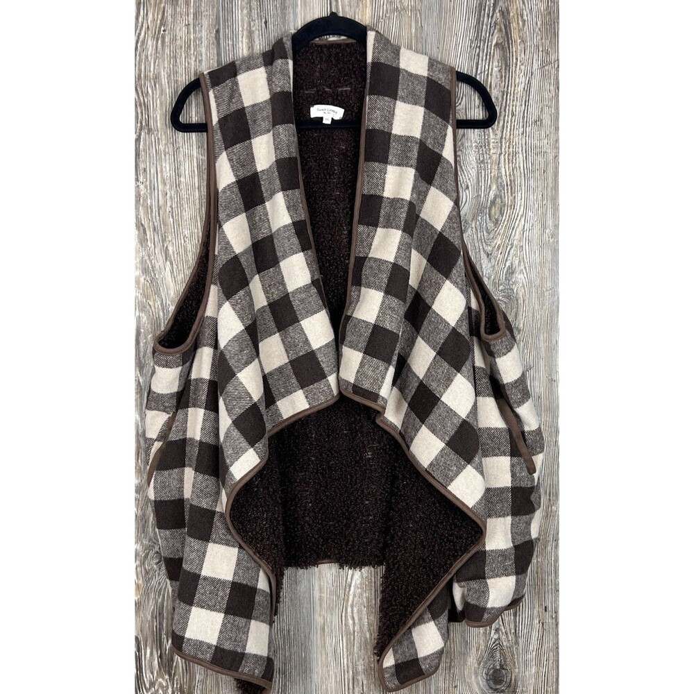 Sweet Lovely by Jen Buffalo Plaid Faux Sherpa Lined Vest Poncho Shrug 3XL
